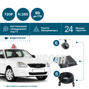 Готовый комплект для автошколы NSCAR 601 HD_ 8ми канальный регистратор HD, 6 камер HD, микрофон, провода подключения