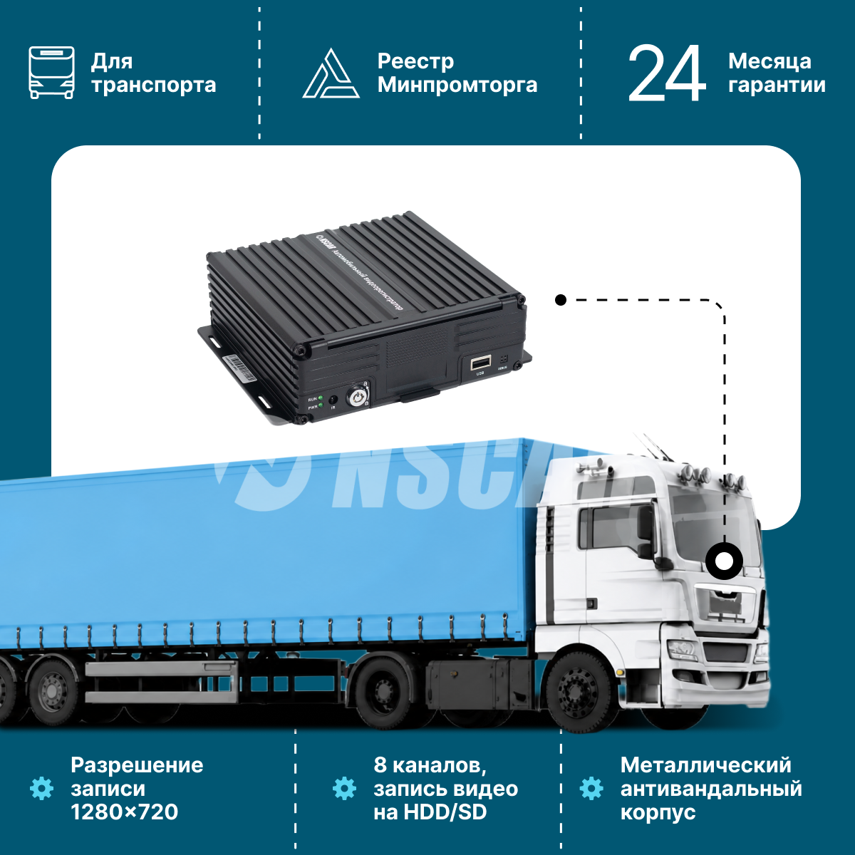Автомобильный видеорегистратор NSCAR 801 HD SD+HDD 8 каналов 720P