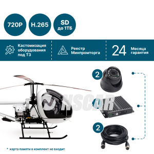 Комплект видеонаблюдения для воздушного транспорта спецслужб на 2 камеры NSCAR ST201_SD (запись на SD)