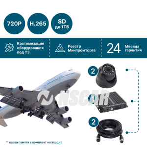 Комплект видеонаблюдения для воздушного транспорта спецслужб на 2 камеры NSCAR ST201_SD (запись на SD)