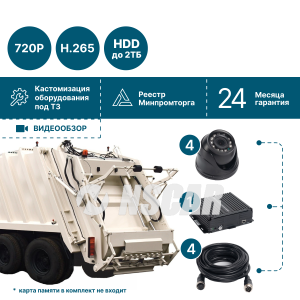 Комплект видеонаблюдения для мусоровозов на 4 камеры NSCAR MT401_HDD (запись на HDD)
