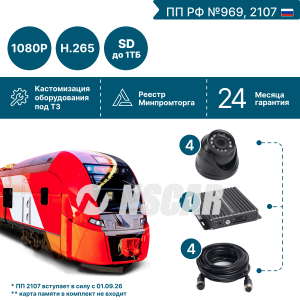 Комплект видеонаблюдения для трамвая NSCAR (4 видеокамеры) BUS401 FullHD_2SD (по 969, 2107*)