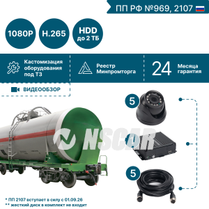 Комплект видеонаблюдения для опасных грузов на 5 видеокамер NSCAR BN501 FullHD_HDD (по 969, 2107*)