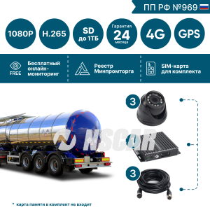 Комплект на 3 камеры NSCAR BN301 FullHD_2SD с опциями 4G+GPS_Глонасс