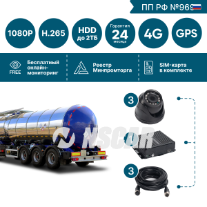 Комплект на 3 камеры NSCAR BN301 FullHD_HDD с опциями 4G+GPS_Глонасс