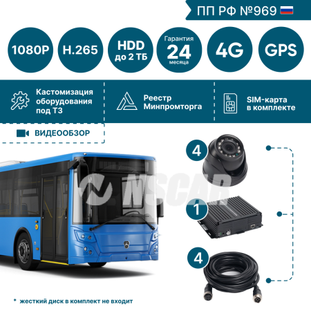 Комплект на 4 камеры NSCAR BUS401 FullHD_HDD