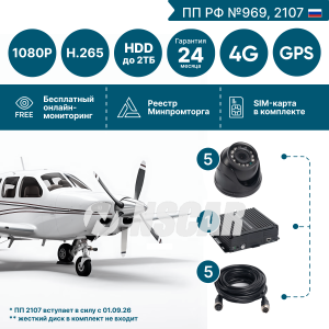 Комплект на 5 камер NSCAR AIR501 FullHD_HDD с опциями 4G+GPS/Глонасс (по 969, 2107*)