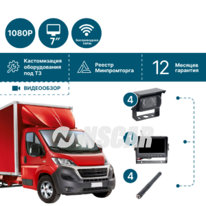 Беспроводной комплект (4 камеры+монитор 7'') NSCAR PK401 Full HD с функцией записи