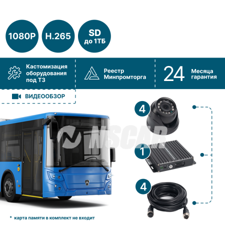 для автобуса на 4 камеры NSCAR BUS401 FullHD_SD
