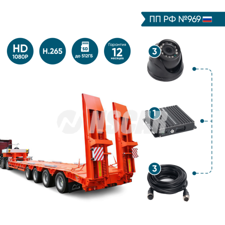 Комплект видеонаблюдения для грузового транспорта на 3 камеры NSCAR GT301_SD (запись на SD)