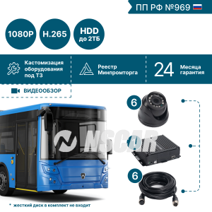 Комплект для автобуса на 6 камер NSCAR BUS601 FullHD_HDD (по 969)