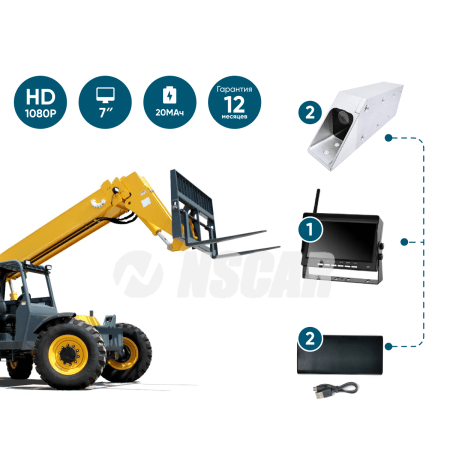 Беспроводной комплект на 2 камеры для вилочных телескопических погрузчиков NSCAR AE104