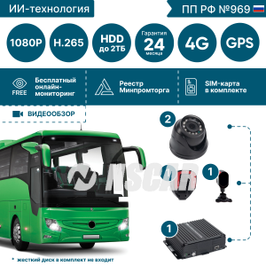 Комплект для автобуса с системой помощи и контроля для водителя ADAS-DSM 401_HDD + 4G+GPS/Глонасс+WiFi