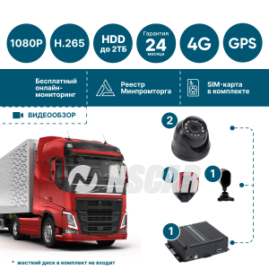 Комплект для грузового транспорта с системой помощи и контроля для водителя ADAS-DSM ADAS401_HDD + 4G+GPS/Глонасс+WiFi