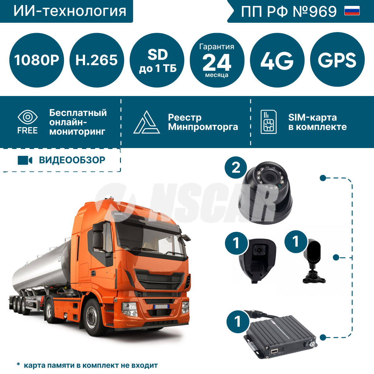 Комплект видеонаблюдения для опасного груза с системой ADAS-DSM