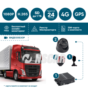 Комплект для грузового транспорта с системой помощи и контроля для водителя ADAS-DSM ADAS401_SD + 4G+GPS/Глонасс+WiFi