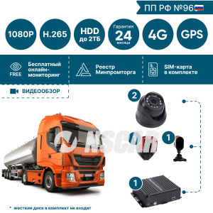 Комплект видеонаблюдения NSCAR для перевозки опасных грузов с системой помощи и контроля для водителя ADAS-DSM ADAS401_HDD + 4G+GPS/Глонасс+WiFi