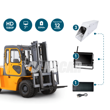 Беспроводной комплект NSCAR PK304 (1 вилочная камера + 2 прямоугольные) для вилочных погрузчиков и штабелеров c батареей 20000мАч, функция записи