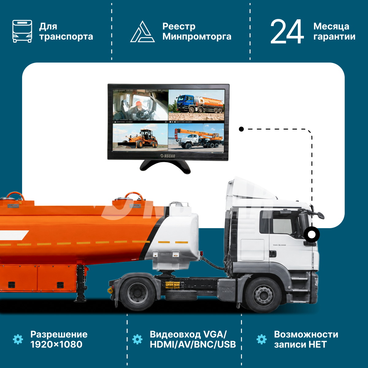 Автомобильный монитор NSCAR MP 803 Full HD пластиковый 13,3 дюймов