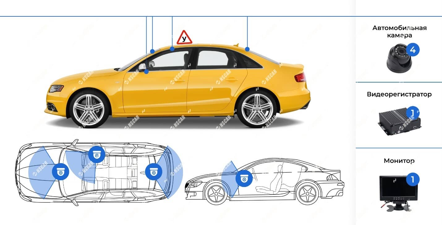 Схема на учебный автомобиль 4 камеры NSCAR 306 (RCA-DC) 