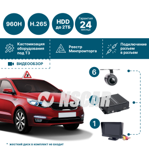 Комплект видеонаблюдения NSCAR (6 камер + монитор 4,3) для автошкол 803 HDD+SD