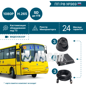 Комплект видеонаблюдения для школьного автобуса NSCAR (3 видеокамеры) FullHD_SD