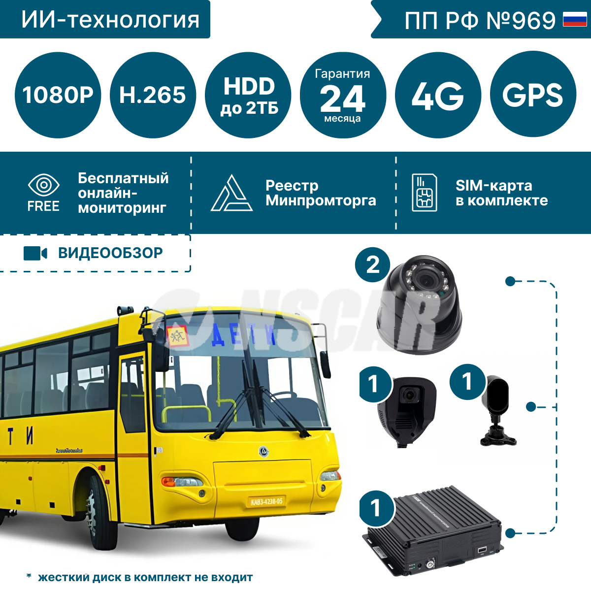 Комплект ADAS-DSM на 2 камеры для детских автобусов