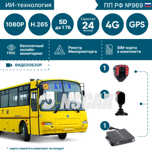 Комплект видеонаблюдения для школьного автобуса NSCAR (камера ADAS + камера DSM) KID20_SD+ 4G+GPS/Глонасс+WiFi