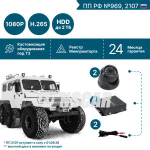 Комплект видеонаблюдения для условий крайнего севера NSCAR (2 видеокамеры) серия Арктика AR410_HDD_SD 12/24В с подогревом (969, 2107*)