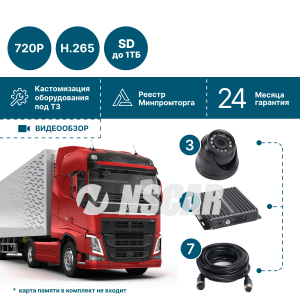 Комплект видеонаблюдения для седельного тягача NSCAR (3 видеокамеры) GT301_SD
