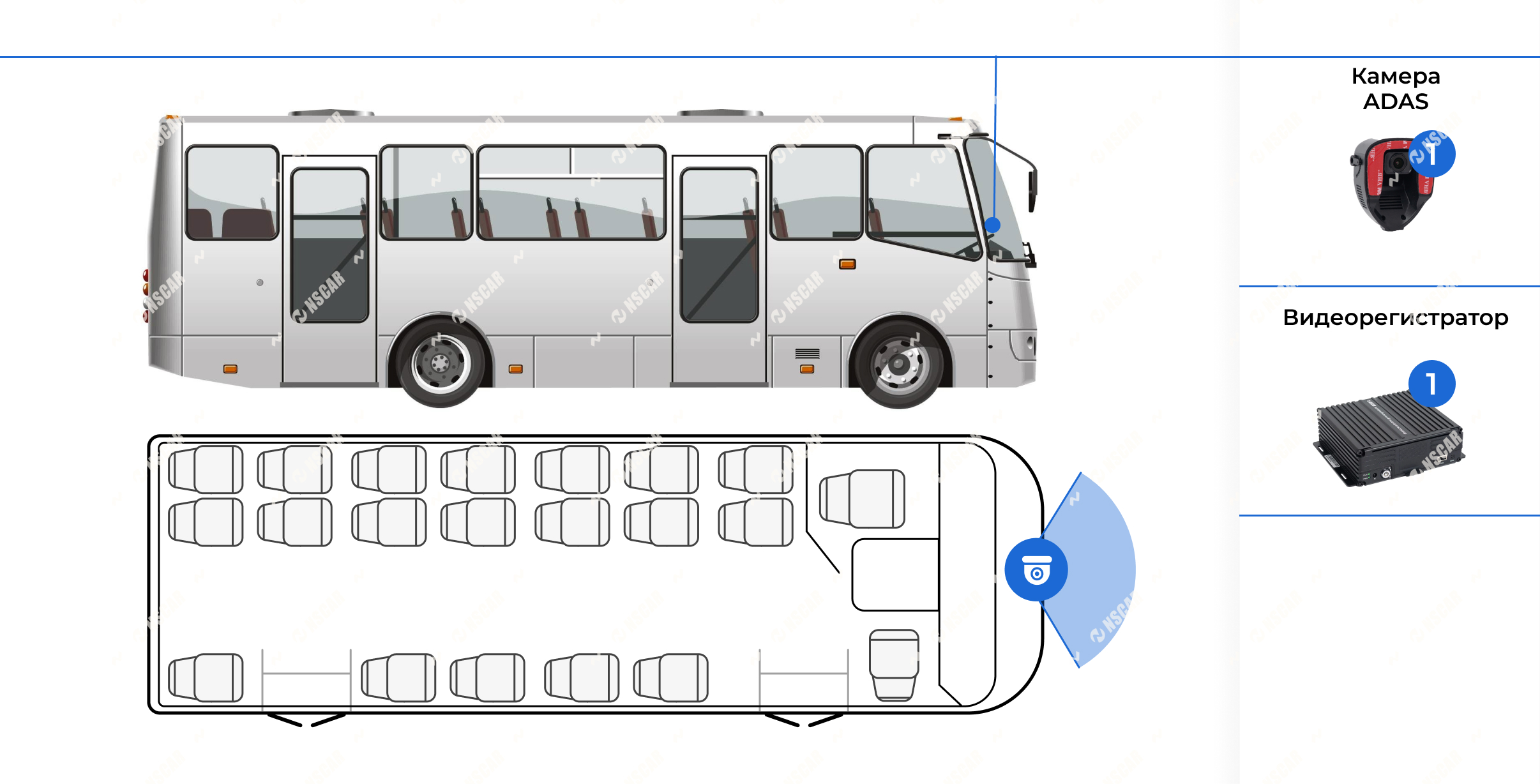 схема установки камеры ADAS на автобус