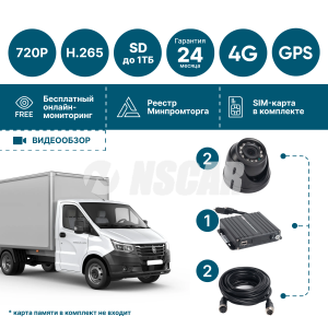 Комплект видеонаблюдения для грузовика NSCAR (2 видеокамеры) GT20_SD с опциями 4G+GPS/ГЛОНАСС (с возможностью подключения к онлайн мониторингу)