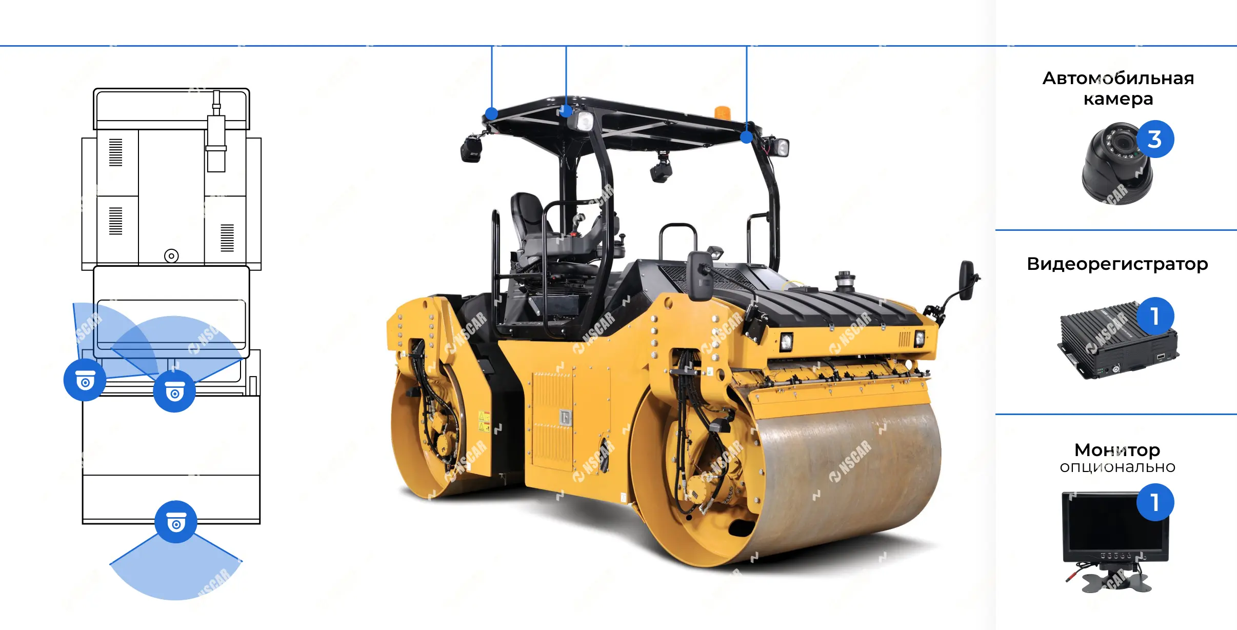схема установки системы видеонаблюдения на асфальтоукладчик