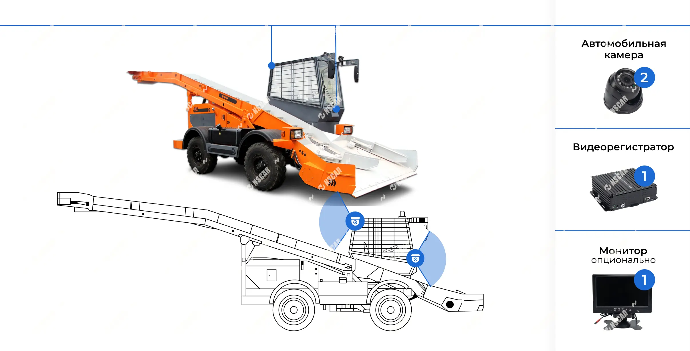 схема установки системы видеонаблюдения на снегопогрузчик
