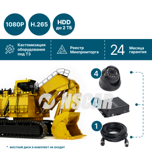 Комплект видеонаблюдения для карьерной техники на 4 камеры NSCAR ST4_HDD FullHD