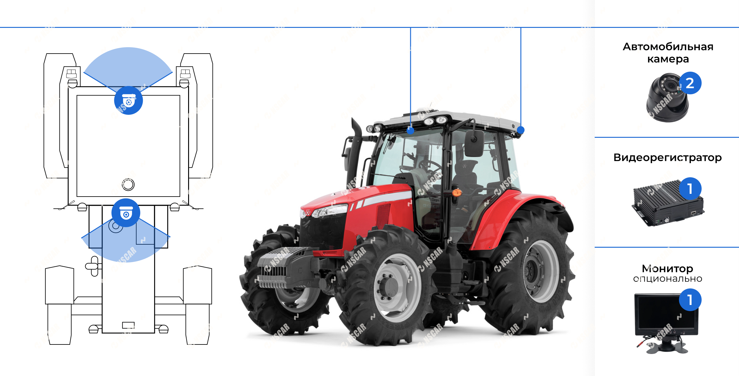 схема установки системы видеонаблюдения из двух камер на трактор
